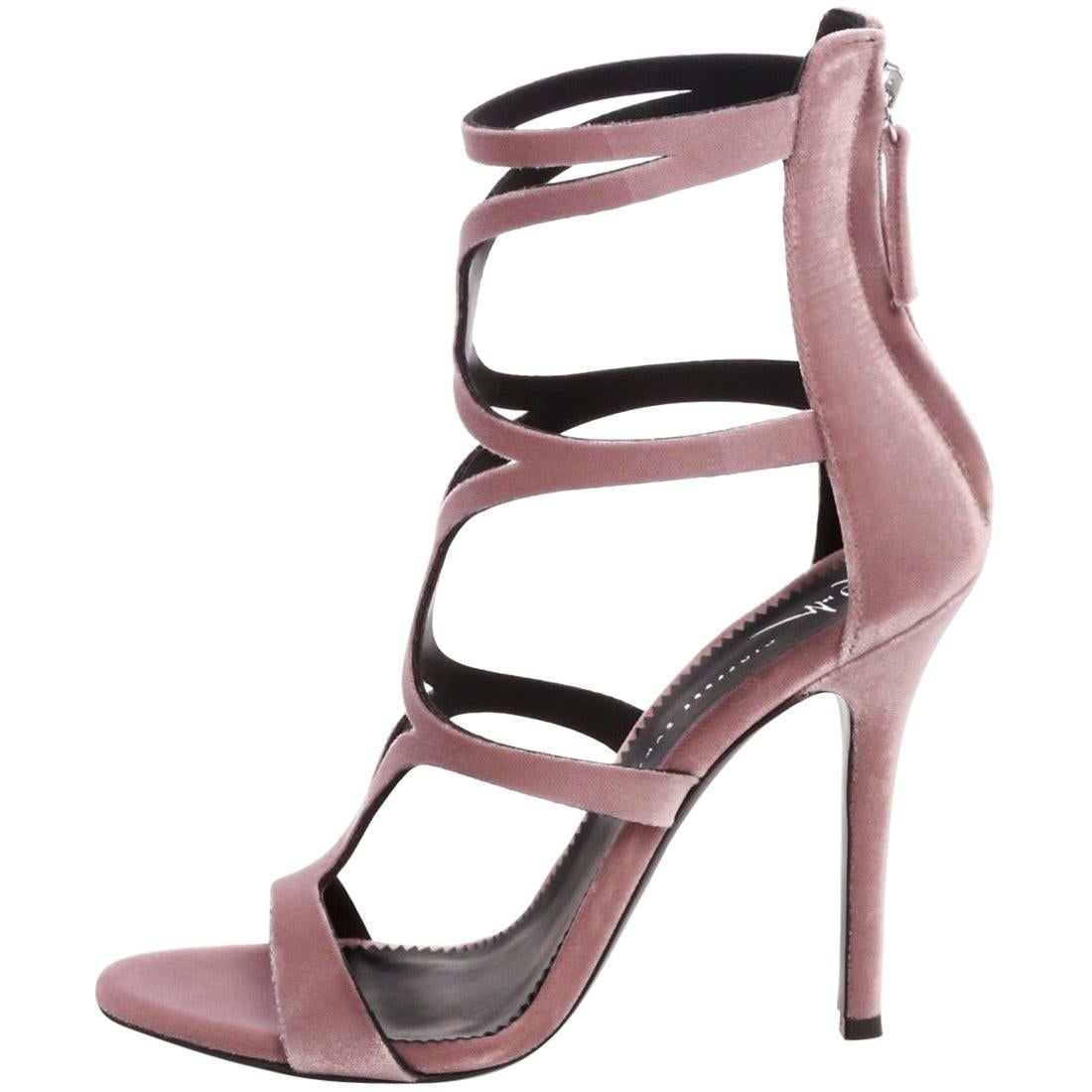 Giuseppe Zanotti NEW Pink Velvet Strappy Evening Sandals Heels in Box