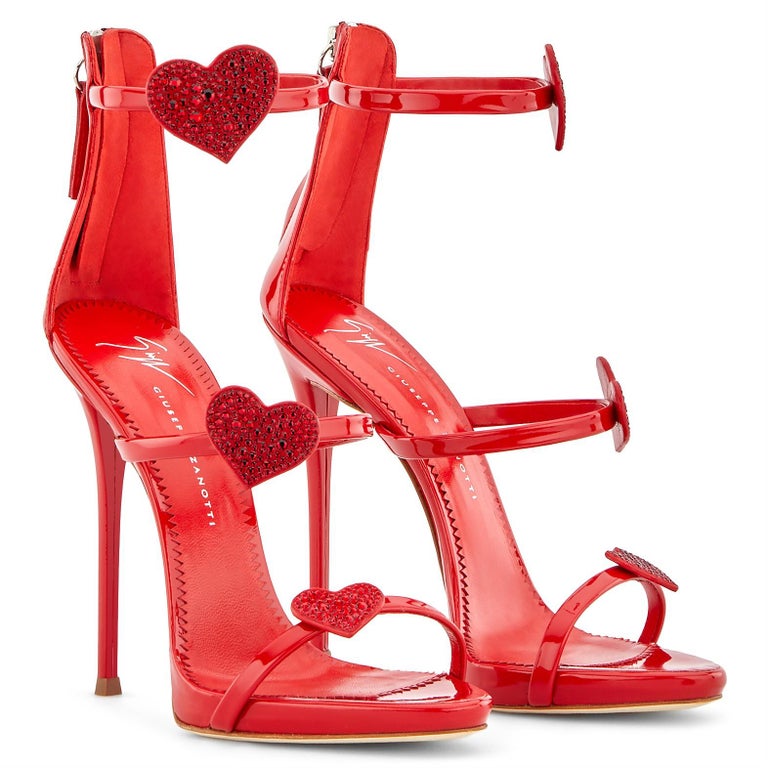 Giuseppe Zanotti NEW Red Patent Heart Crystal Evening Sandals Heels in ...