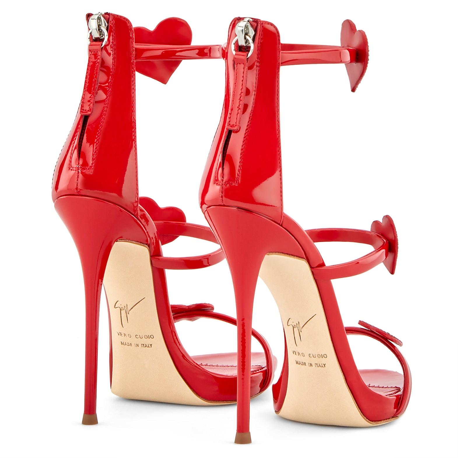 Women's Giuseppe Zanotti NEW Red Patent Heart Crystal Evening Sandals Heels in Box IT 41