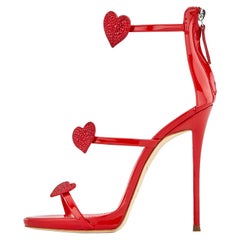 Giuseppe Zanotti NEW Red Patent Heart Crystal Evening Sandals Heels in Box IT 41