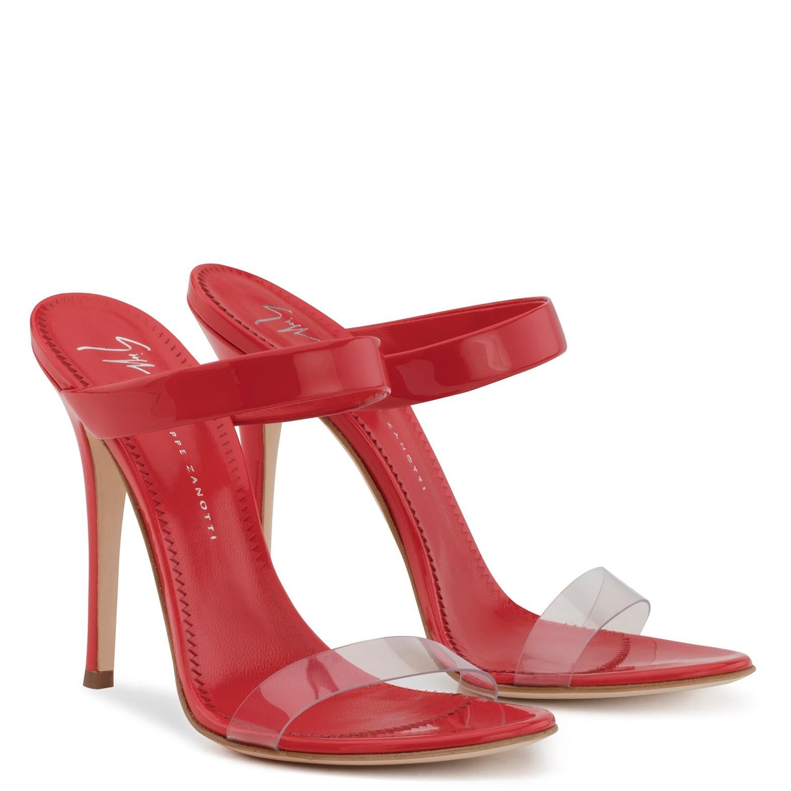 Giuseppe Zanotti NEW Red Patent Leather Clear PVC Slides Mules Heels in Box

Size IT 36
Patent leather
PVC
Made in Italy
Measures 4.5