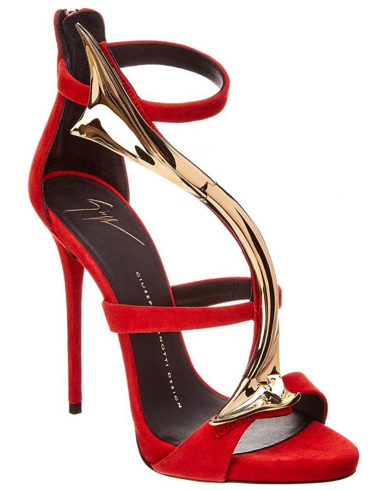 Giuseppe Zanotti NEW Red Suede Gold Snake Evening Sandals Heels in Box ...