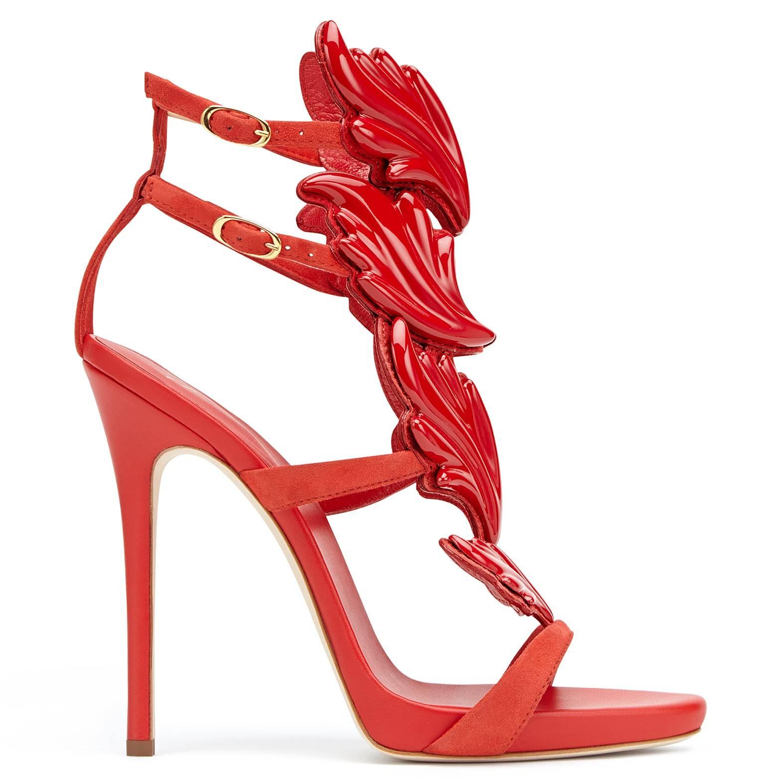 red strappy sandals heels