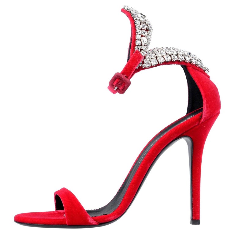 Giuseppe Zanotti NEW Red Velvet Rhinestone Evening Sandals Heels in Box IT  41 For Sale at 1stDibs