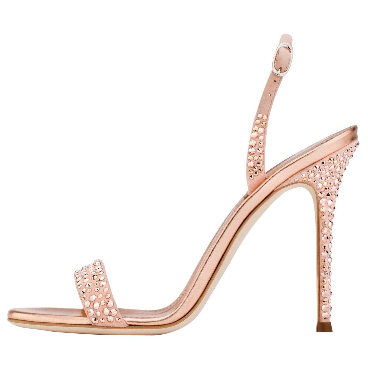 Giuseppe Zanotti NEW Rose Gold Suede Crystal Evening Sandals Heels in Box