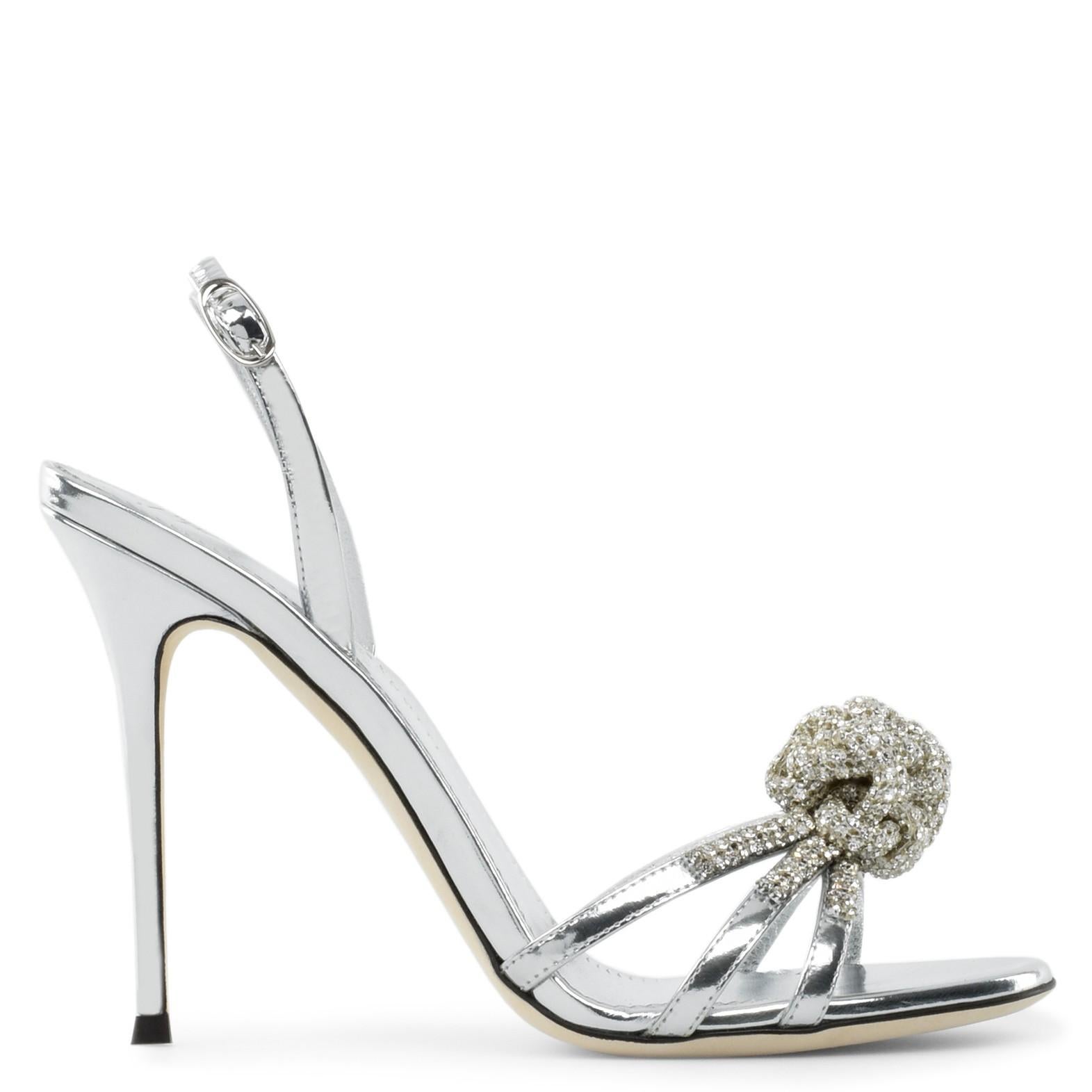 Women's Giuseppe Zanotti NEW Silver Patent Leather Crystal Sandals Heels in Box