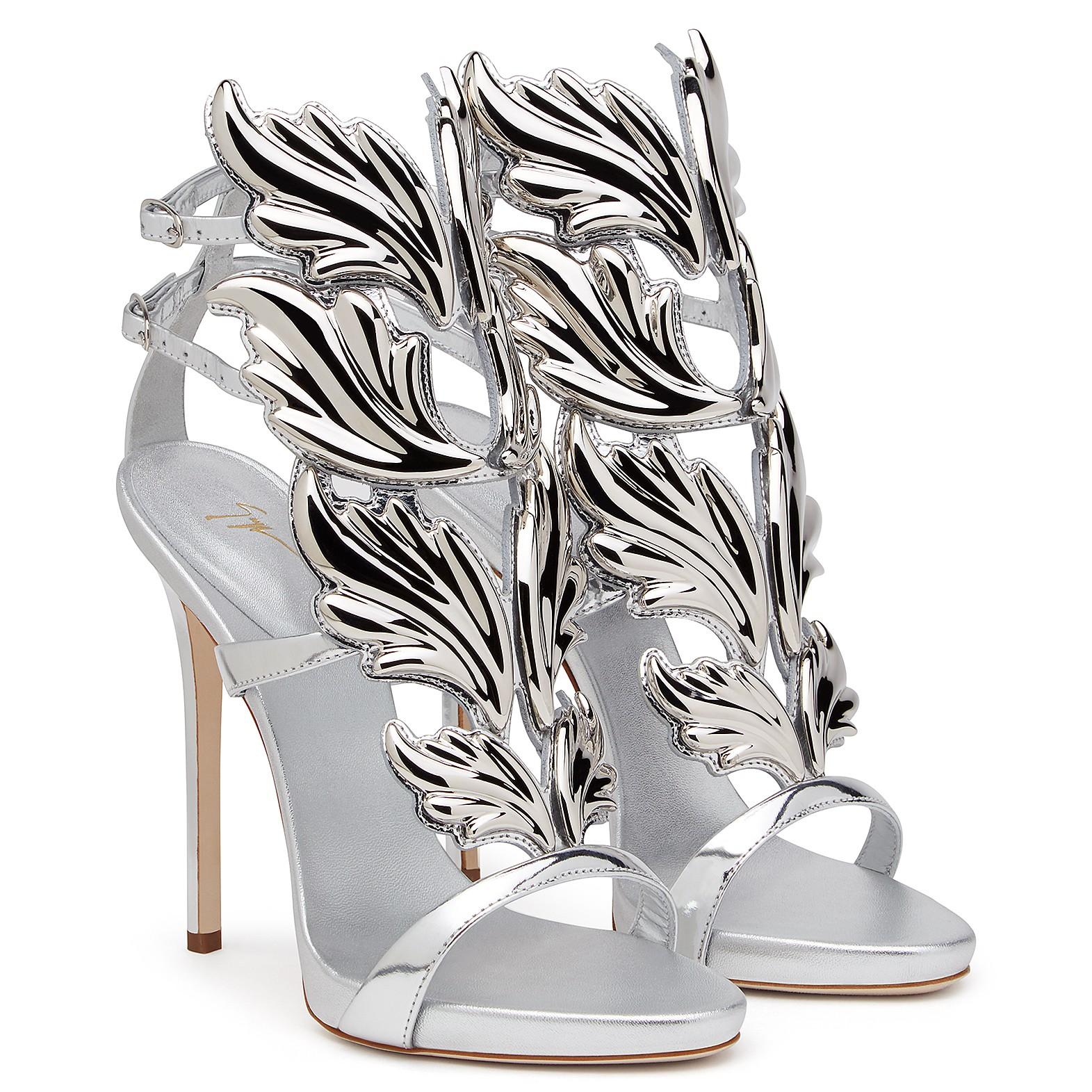 Women's Giuseppe Zanotti NEW Silver Patent Metal Cruel Evening Sandals Heels in Box