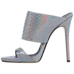 Giuseppe Zanotti NEW Silver Slides Mules Evening High Heels Sandals in Box