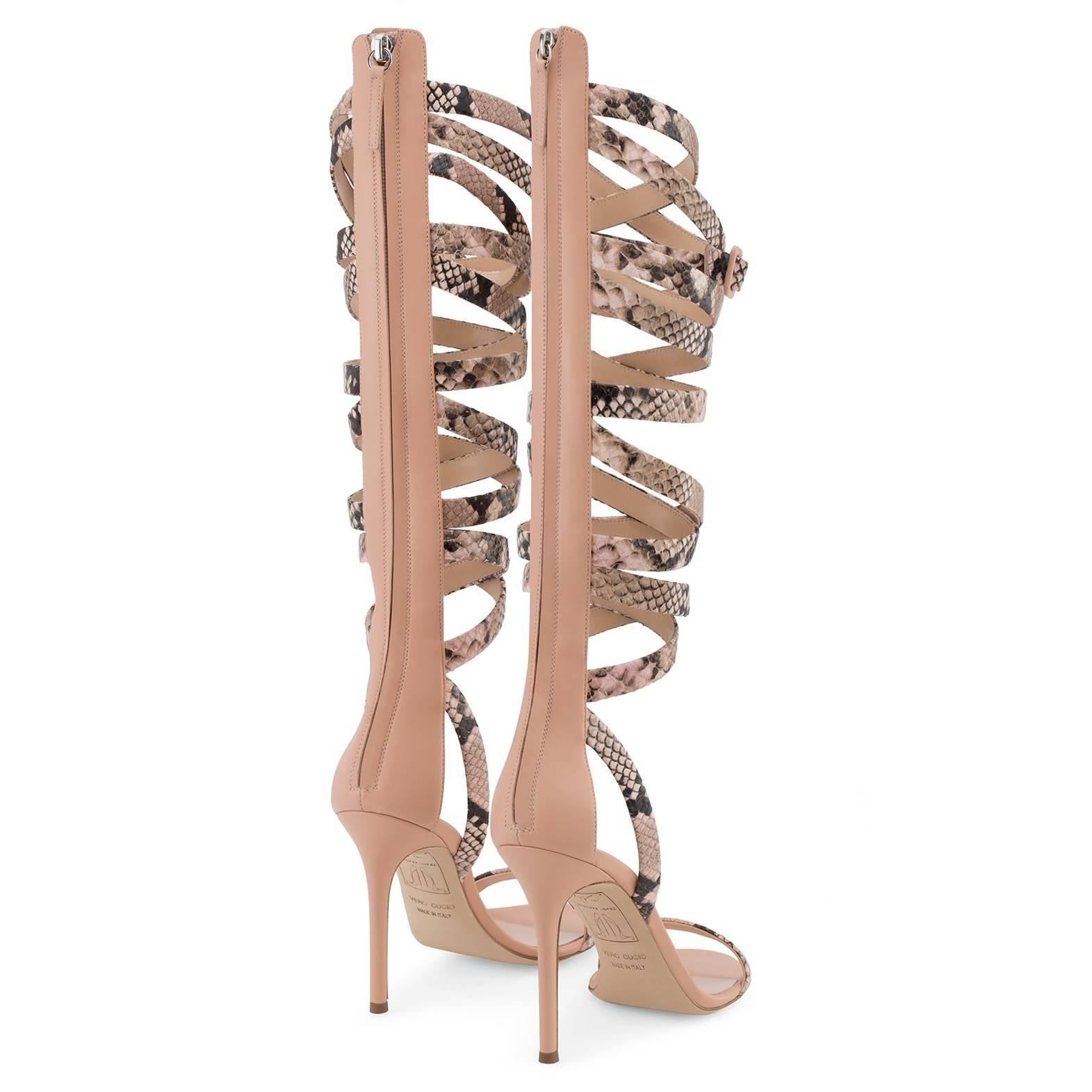 Giuseppe Zanotti Nude Leather Snake Evening Sandals Heels  1