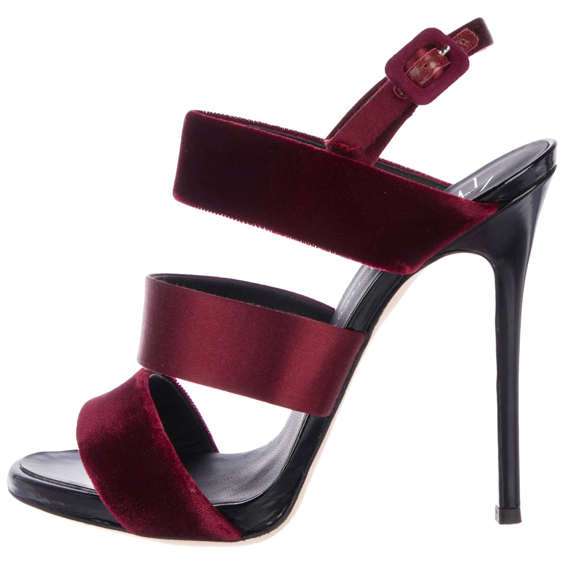 Giuseppe Zanotti NEW Velvet Burgundy Evening Sandals Heels in Box