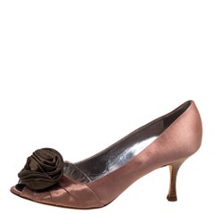 Giuseppe Zanotti Nude Pink/Green Satin Floral Applique Pointed Toe pumps Size 41