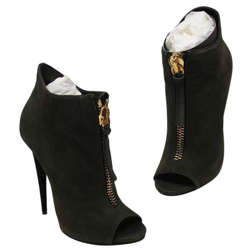 new GIUSEPPE ZANOTTI black suede leather gold bar sculpted heel ...