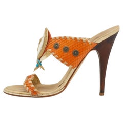 Giuseppe Zanotti Sandali in pelle goffrata pitonata arancione/oro 37