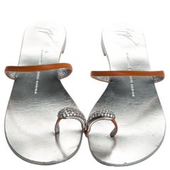 Giuseppe Zanotti Orange Leather Crystal Toe Ring Sandals Size 37.5
