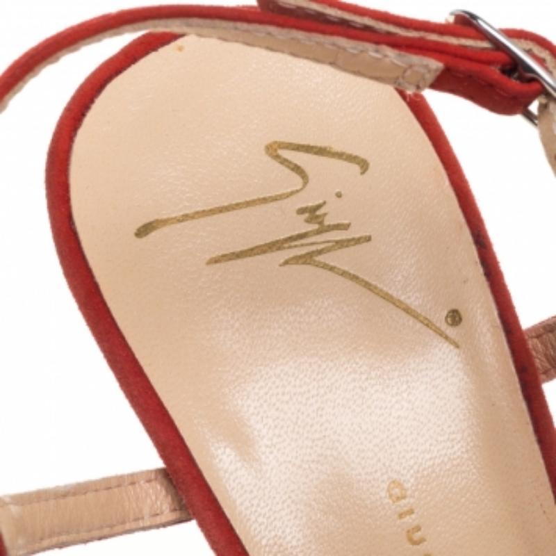 Giuseppe Zanotti Orange Suede Bow Platform Sandals Size 38.5 For Sale 2