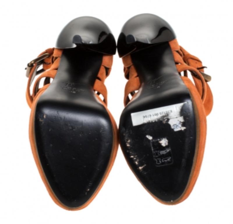Orange Sandales compensées Giuseppe Zanotti en daim orange à lanières et bouts ouverts, taille 38 en vente