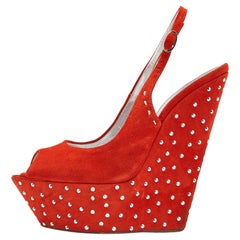 Giuseppe Zanotti Orange Suede Studded Wedge Sandals Size 39