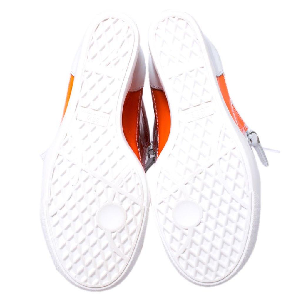 Giuseppe Zanotti Orange/White Patent Leather Hidden Wedge Sneakers Size 38.5 1