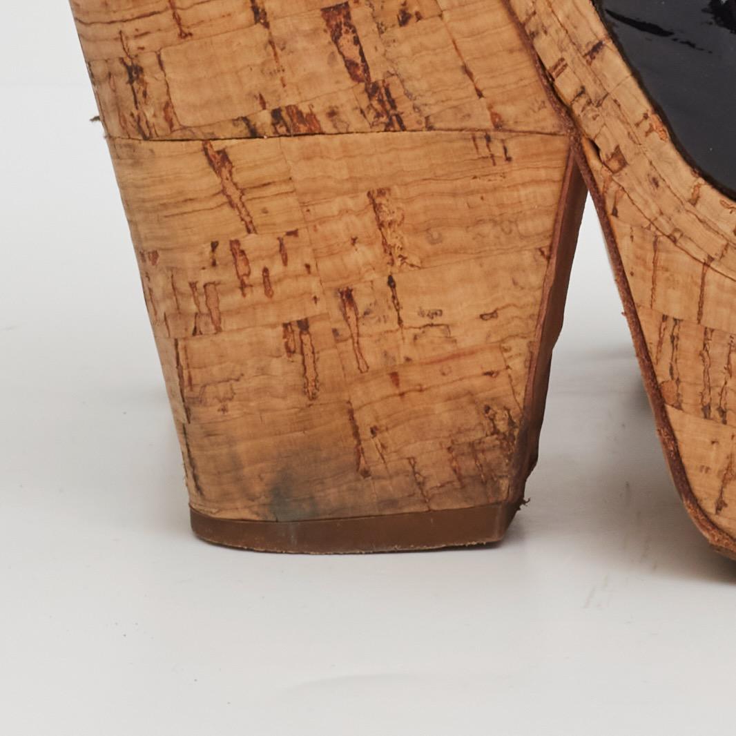 Giuseppe Zanotti Chaussures à talons compensés en cuir verni et liège noir (EU 39) Pour femmes en vente
