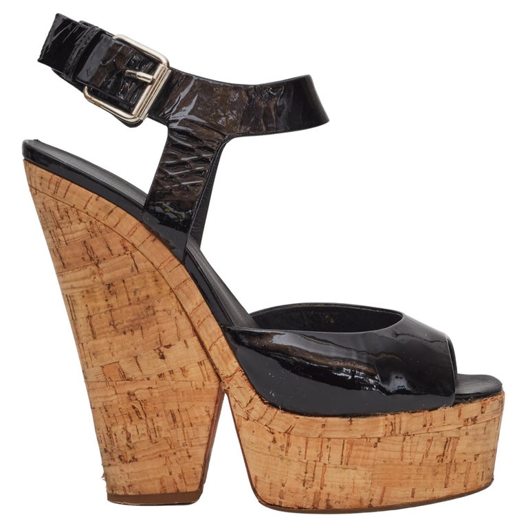 Giuseppe Zanotti Patent Leather Black Cork Sling Back Wedges (EU 39 ...