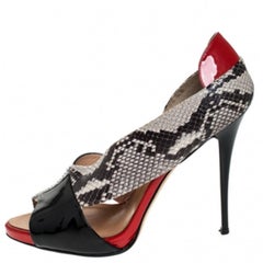 Giuseppe Zanotti Patent Leather Python Embossed Leather Open Toe Sandals Size 41