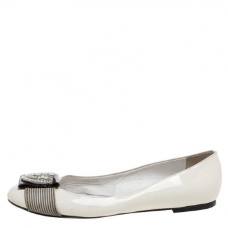 Women's Giuseppe Zanotti Patent Leather & Striped Fabric Embellished Ballet Flats Size38 For Sale