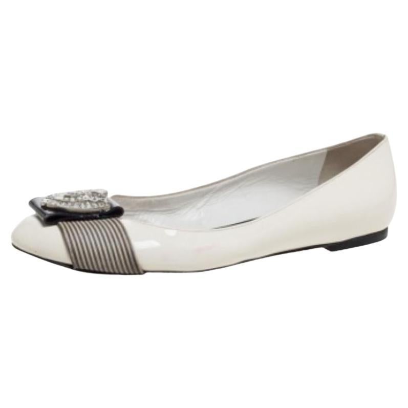 Giuseppe Zanotti Patent Leather & Striped Fabric Embellished Ballet Flats Size38 For Sale