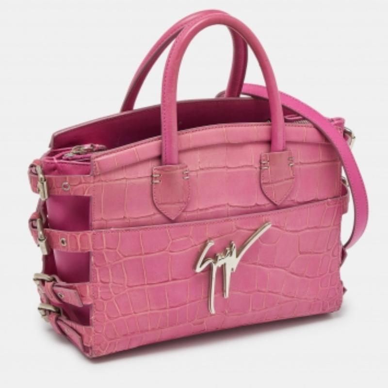 Giuseppe Zanotti Fourre-tout G17 en cuir gaufré rose en vente 3
