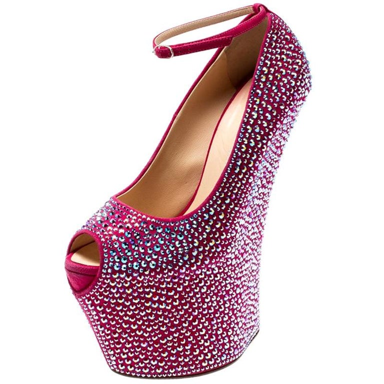 Giuseppe Zanotti Pink Crystal Heelless Peep Toe Platform Pumps Size 39 ...