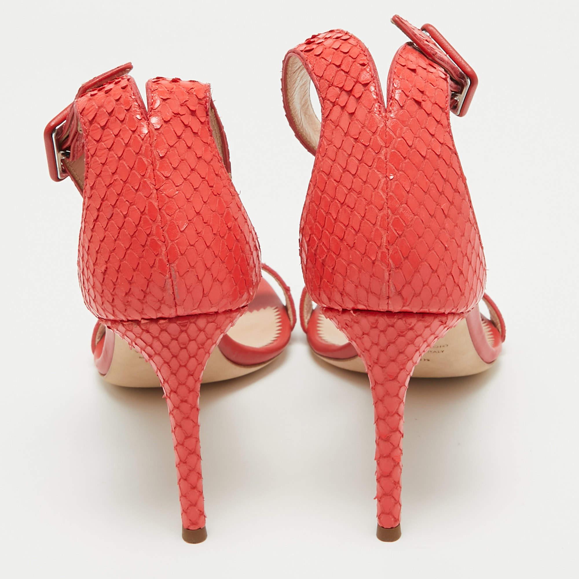 Giuseppe Zanotti Pink Embossed Snakeskin Neyla Sandals Size 38.5 For Sale 1