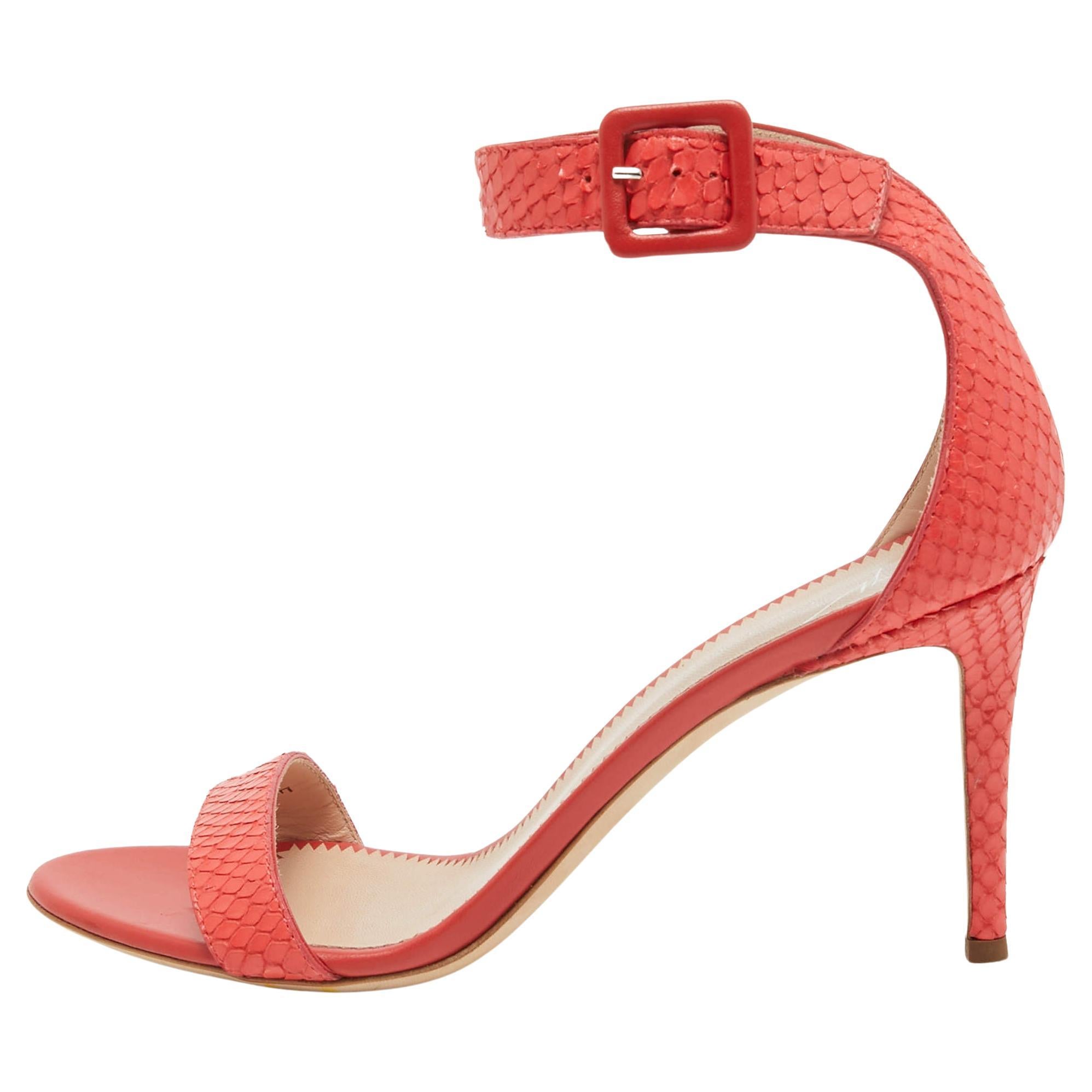 Giuseppe Zanotti Pink Embossed Snakeskin Neyla Sandals Size 38.5 For Sale