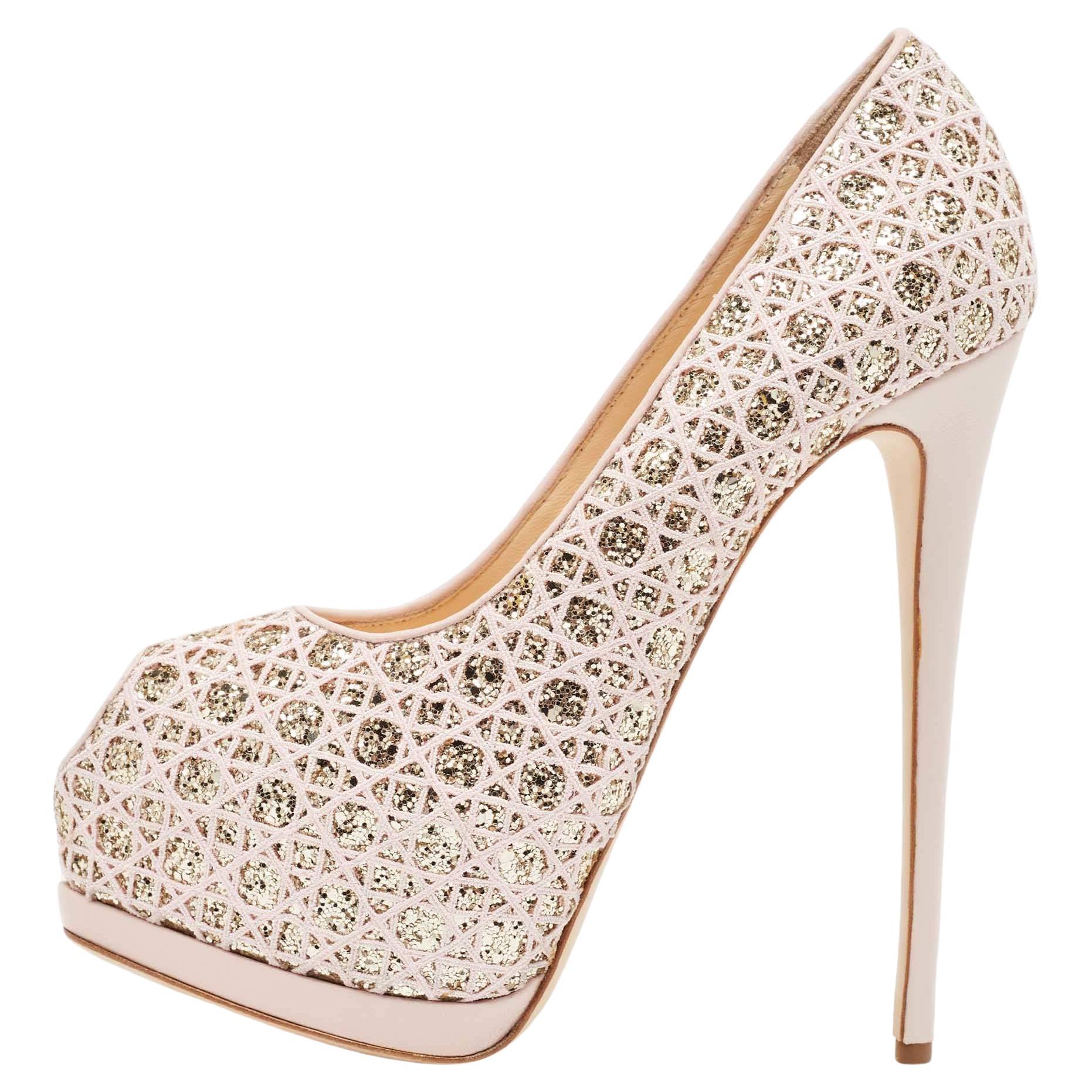 Giuseppe Zanotti Rosa Glitter Spitze Sharon Plateau Peep Toe Pumps Größe 41