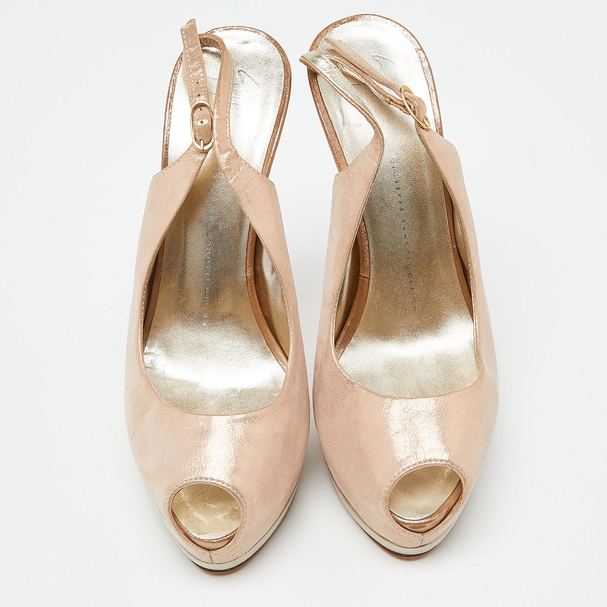 Giuseppe Zanotti Sandalias de piel nobuk rosa con purpurina con puntera abierta tamaño 39 Beige