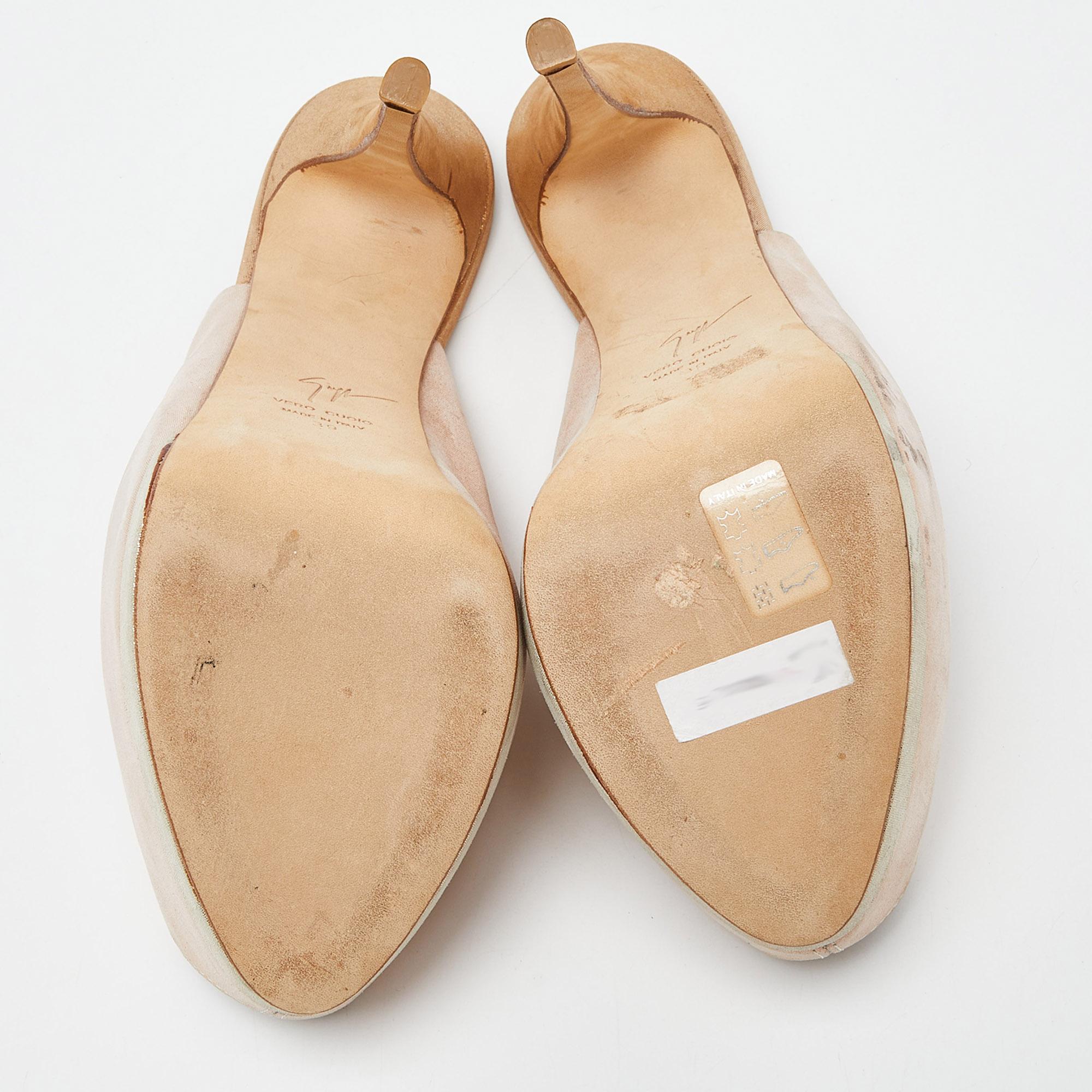 Giuseppe Zanotti Sandalias de piel nobuk rosa con purpurina con puntera abierta tamaño 39 1