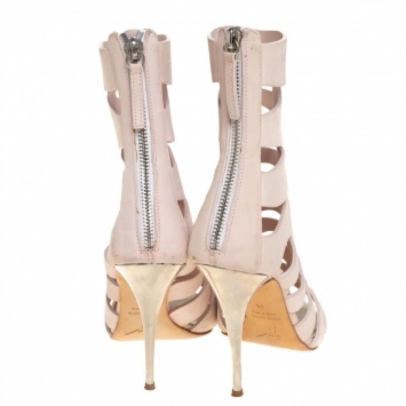Beige Giuseppe Zanotti Pink Leather Cut Out Booties Size 36 For Sale