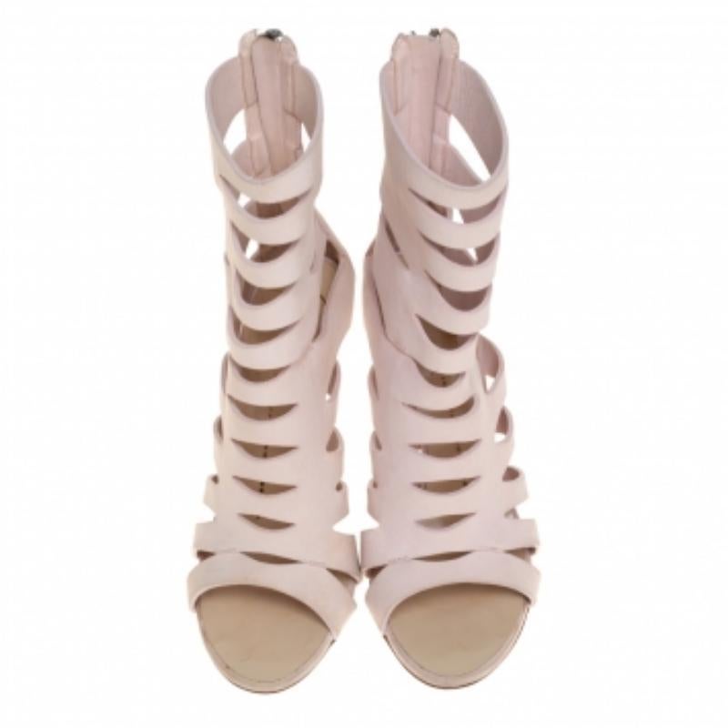 Giuseppe Zanotti Pink Leather Cut Out Booties Size 36 In Good Condition For Sale In Dubai, Al Qouz 2