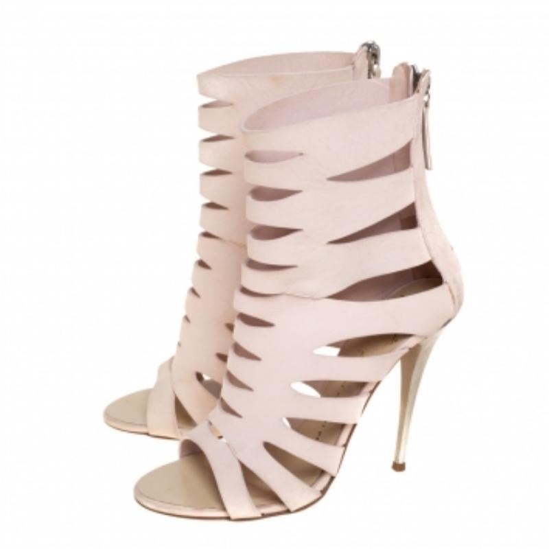 Giuseppe Zanotti Pink Leather Cut Out Booties Size 36 For Sale 2