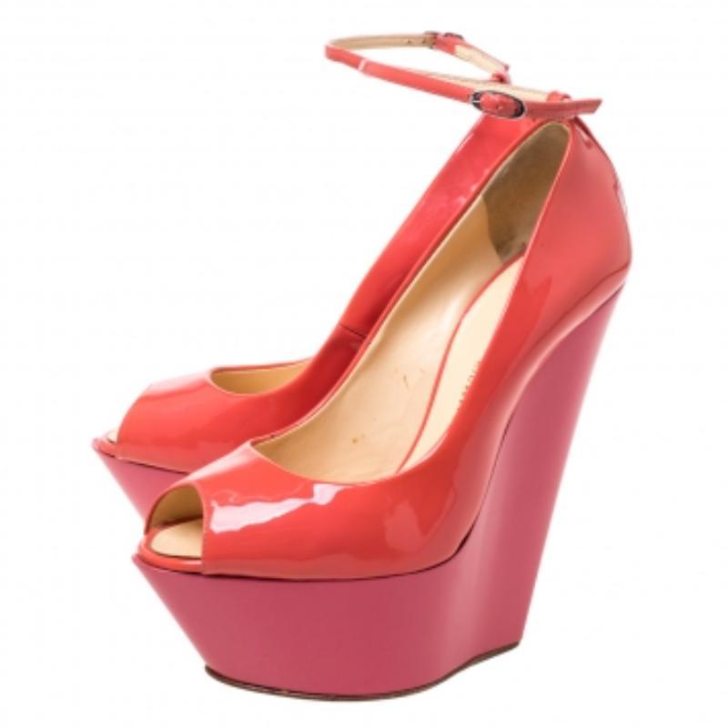 Giuseppe Zanotti Pink Patent Leather Ankle Strap Platform Wedge Pumps Size 36 For Sale 1