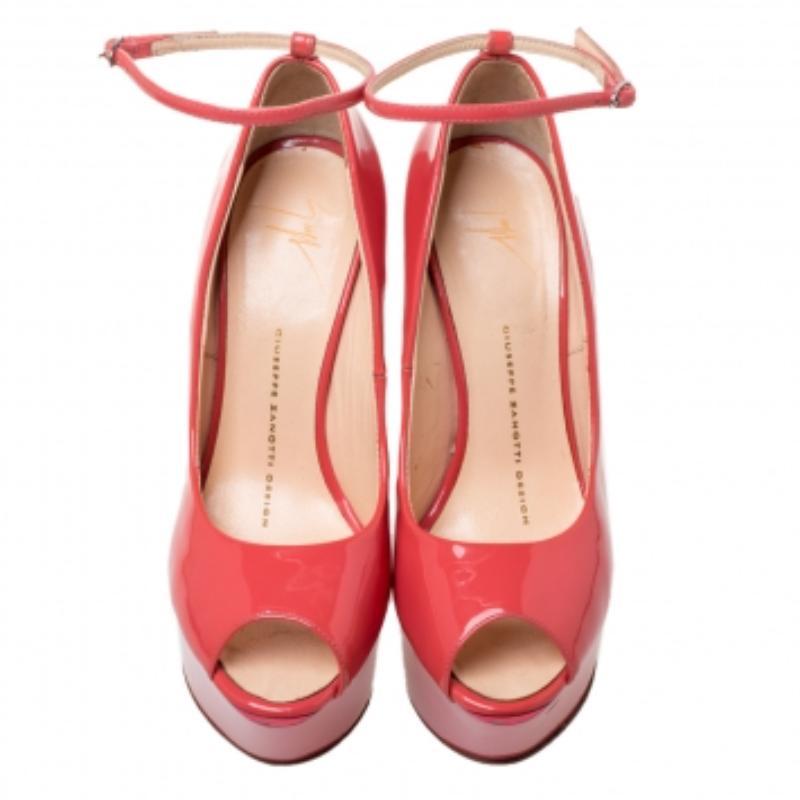 Giuseppe Zanotti Pink Patent Leather Ankle Strap Platform Wedge Pumps Size 36 For Sale 2