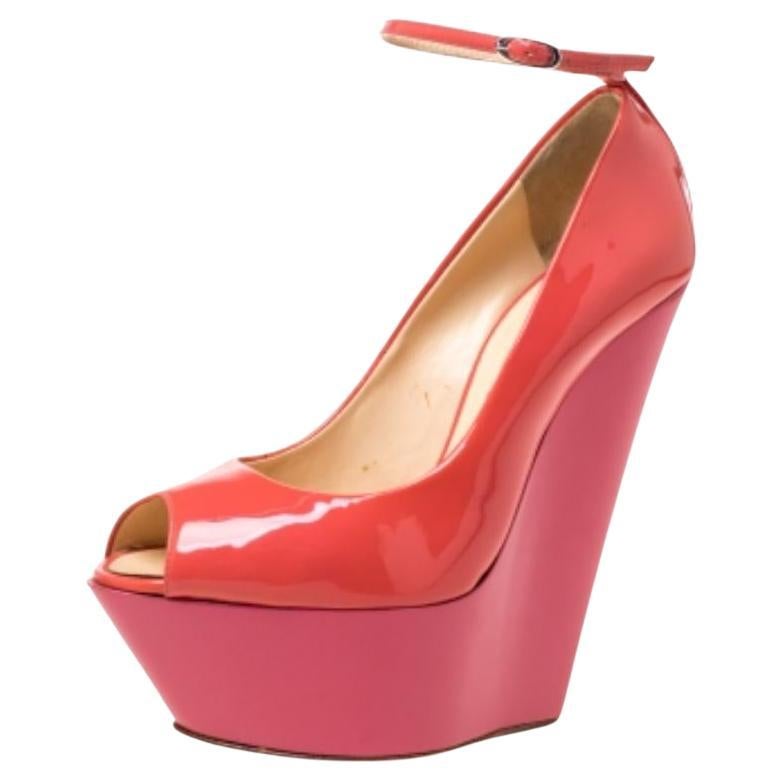 Giuseppe Zanotti Pink Patent Leather Ankle Strap Platform Wedge Pumps Size 36 For Sale