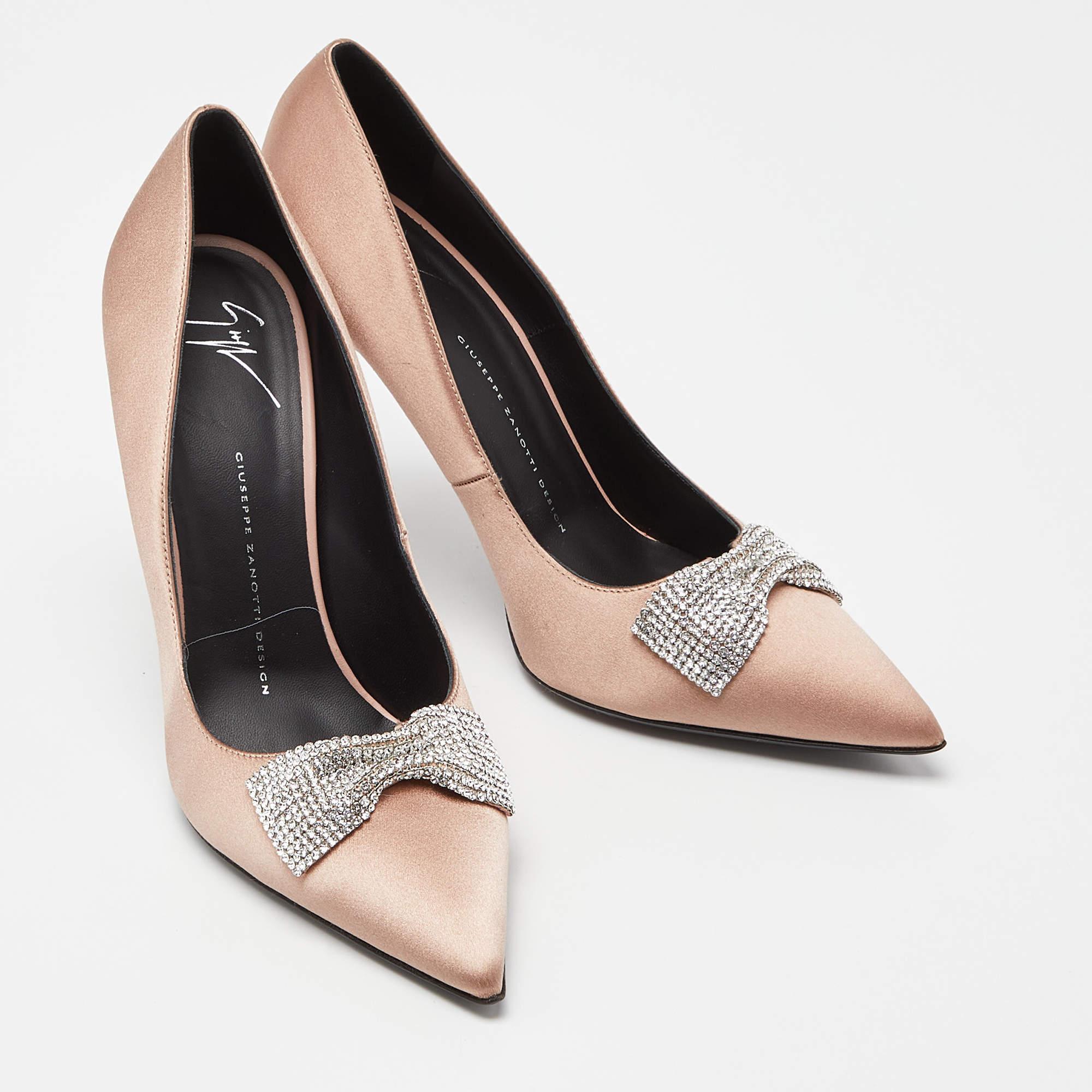 Giuseppe Zanotti Pink Satin and Leather Crystals Embellished Lucrezia Pumps Size For Sale 1