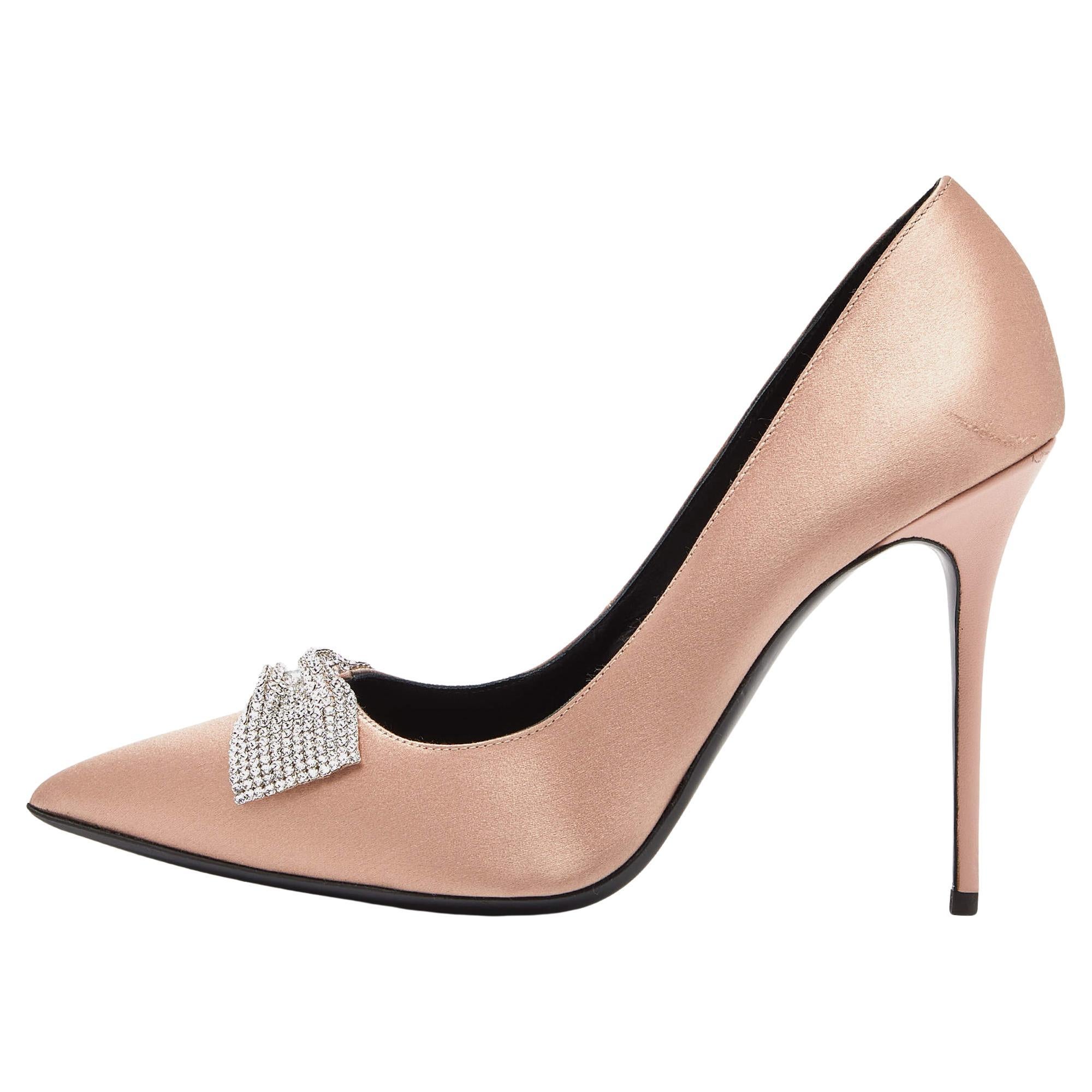 Giuseppe Zanotti Pink Satin and Leather Crystals Embellished Lucrezia Pumps Size For Sale