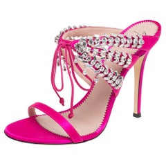 Giuseppe Zanotti Pink Satin Crystal Embellished Slide Sandals Size 39