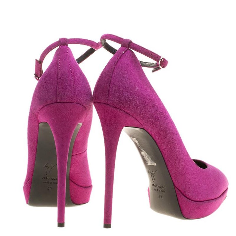 Giuseppe Zanotti Pink Suede Ankle Strap Platform Pointed Toe Pumps Size ...