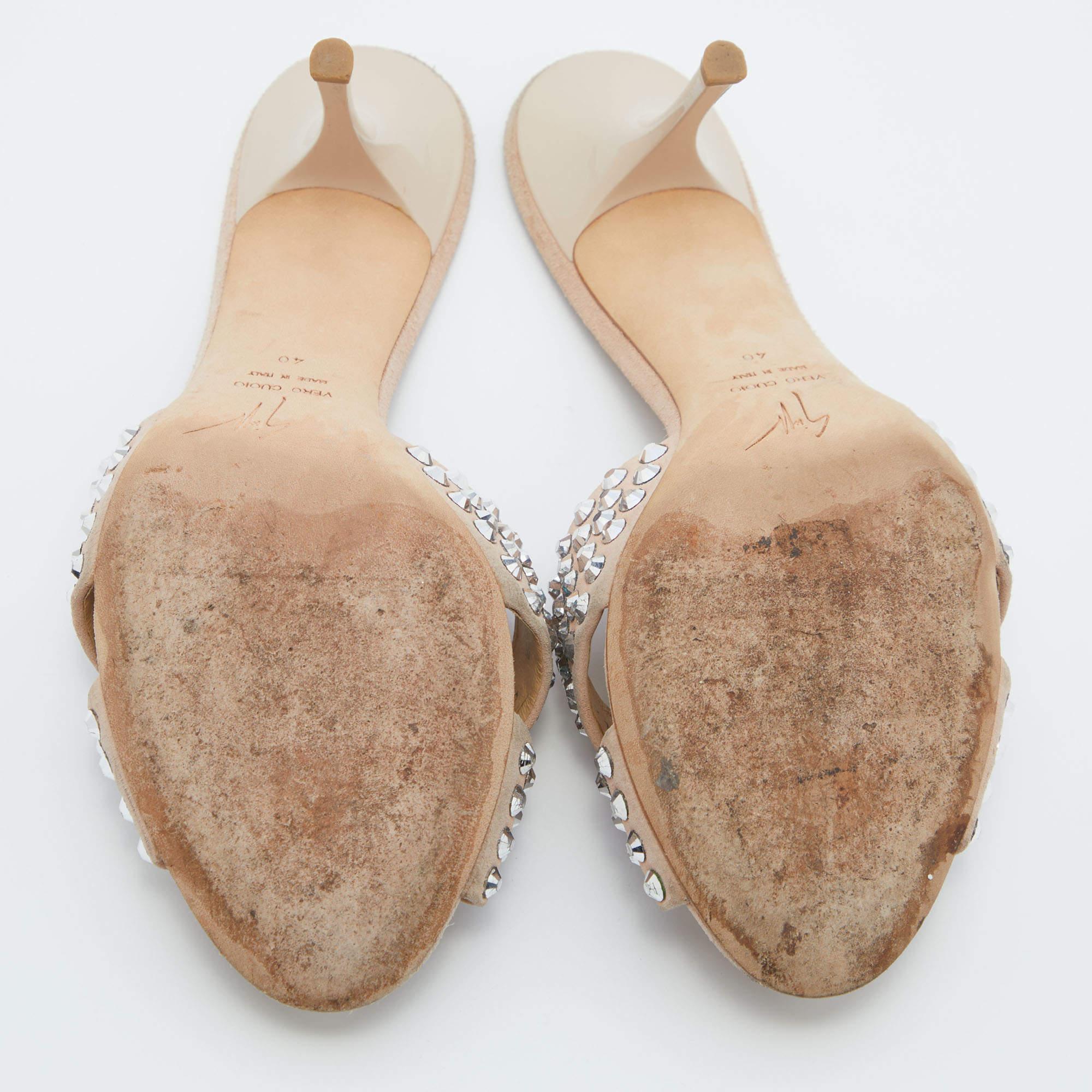 Giuseppe Zanotti Pink Suede Crystal Embellished Slide Sandals Size 40 1