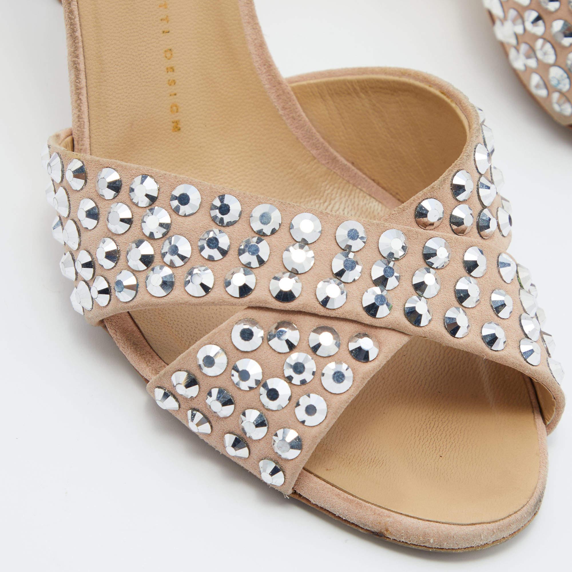 Giuseppe Zanotti Pink Suede Crystal Embellished Slide Sandals Size 40 3