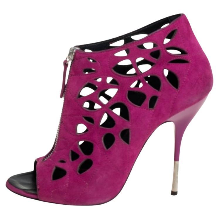 Giuseppe Zanotti  Pink Suede Cutout Zipper Booties Size 37.5 For Sale