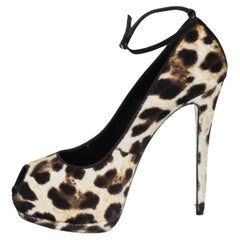 Giuseppe Zanotti Pony Hair And Suede Peep Toe Platform Ankle Strap Pumps Size 41