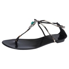 Giuseppe Zanotti Pony Hair Crystal Embellished Strappy Flat Sandals Size 41