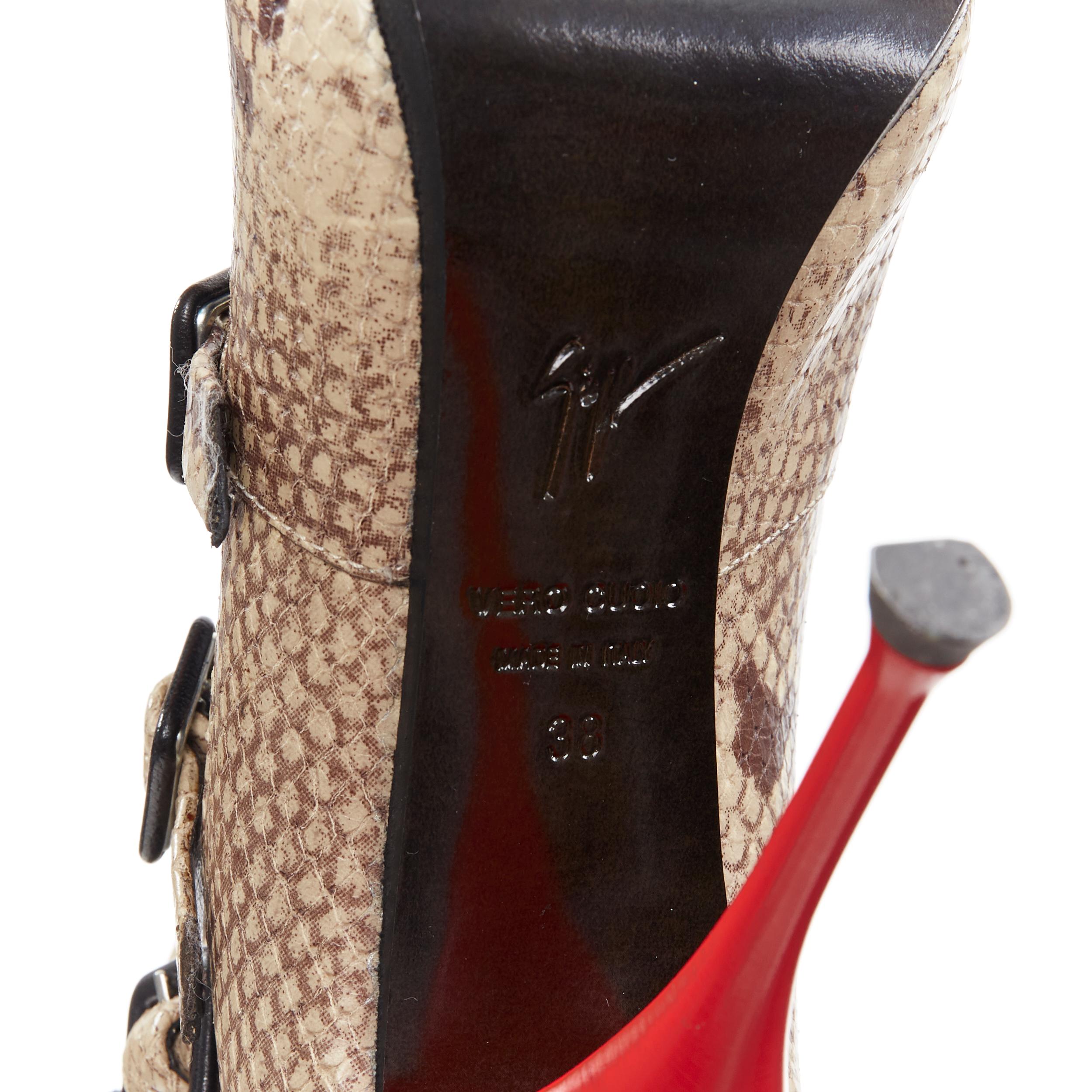 GIUSEPPE ZANOTTI printed calf leather strappy buckle red patent heel sandal EU38 7